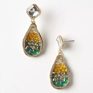 Anthropologie Seraglio Geode drops earrings green gems 14k gold plated metal.